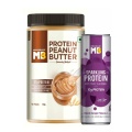 MB High Protein Peanut Butter 750 g Unsweetened Crunchy with Sparkling Protein Water, Black Grape 250 ml