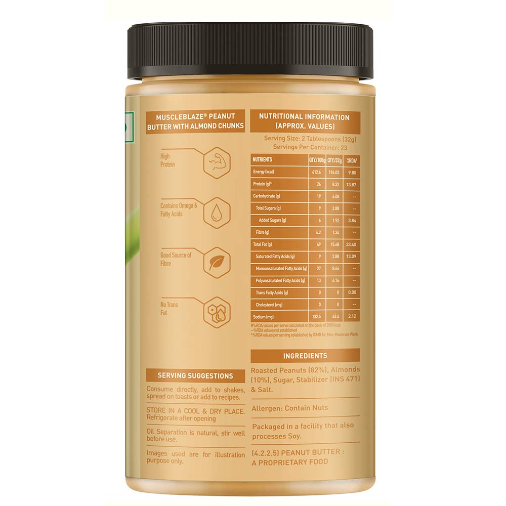 3 - MuscleBlaze Peanut Butter with Almond Chunks,  0.750 kg  Unflavoured 