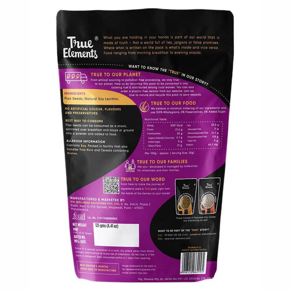 nutritioninfo - True Elements Roasted Flax Seeds,  Unflavoured  0.125 kg 