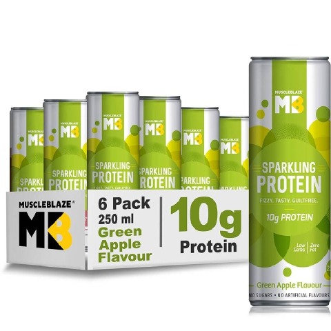 MuscleBlaze Sparkling Protein Water (10g Protein),  6 Piece(s)/Pack  Green Apple 