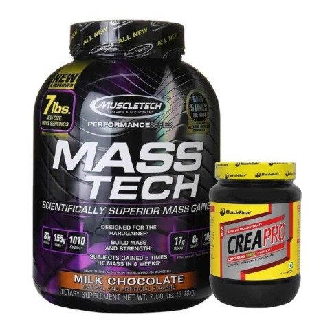 MuscleTech Mass Tech Performance Series, Milk Chocolate 7 lb with MuscleBlaze CreaPRO