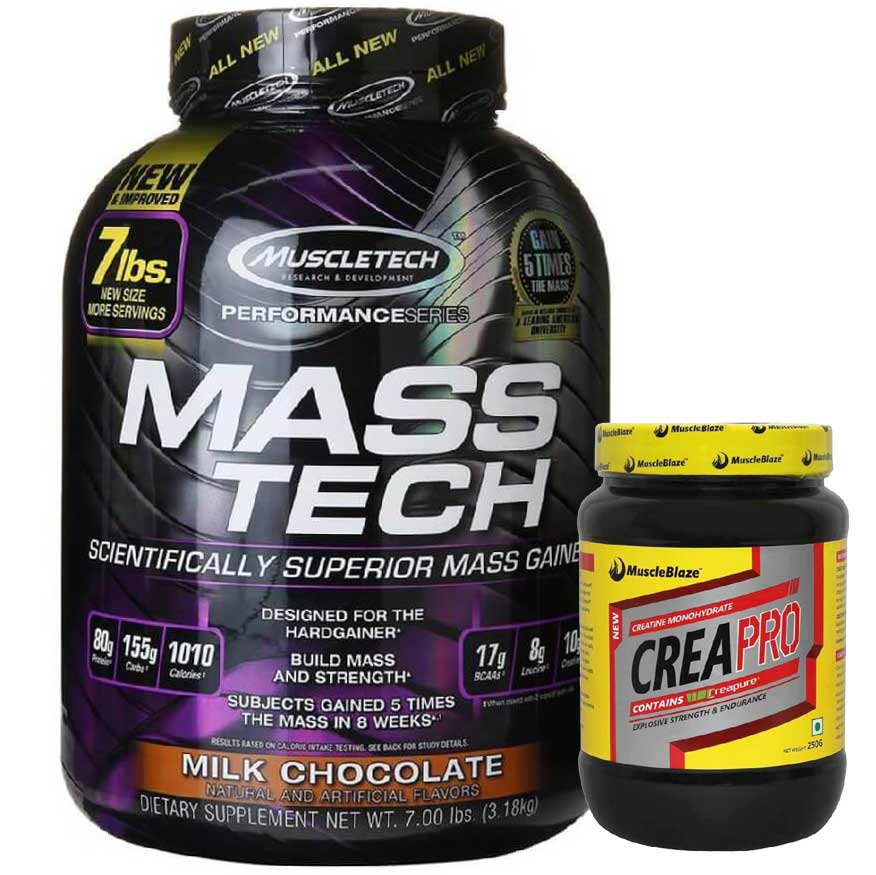 MuscleTech Mass Tech Performance Series, Milk Chocolate 7 lb with MuscleBlaze CreaPRO