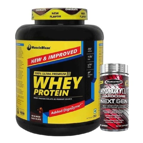 MuscleBlaze Whey Protein, 4.4 lb Rich Milk Chocolate with MuscleTech Hydroxycut Hardcore Next Gen