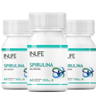 INLIFE Spirulina (500 mg) Pack of 3, 60 veggie capsule(s)