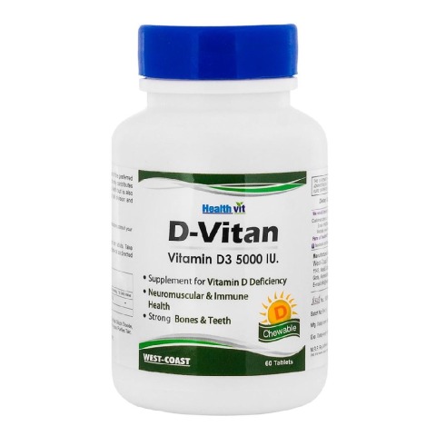 Healthvit Vitamin D3 (5000 IU),  60 tablet(s)  Unflavoured 