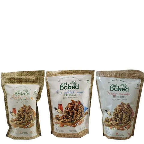 Get Baked Crunch Rocks Combo of 3,  Maple No Added Sugar & Tangy Masala  0.150 kg 