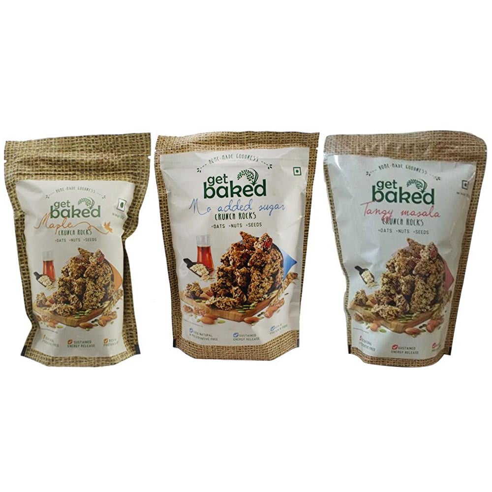 Get Baked Crunch Rocks Combo of 3,  Maple No Added Sugar & Tangy Masala  0.150 kg 