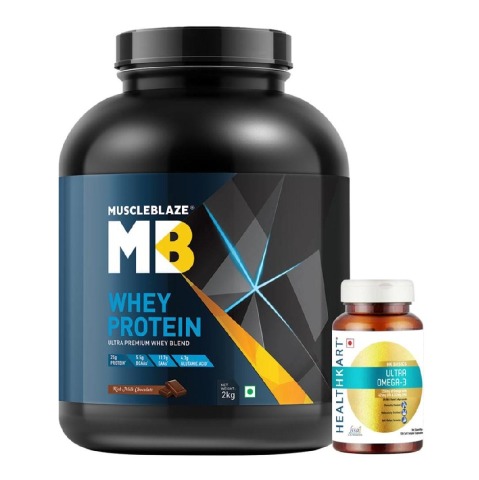 HealthKart Ultra Omega 3 & MuscleBlaze Whey Protein Combo