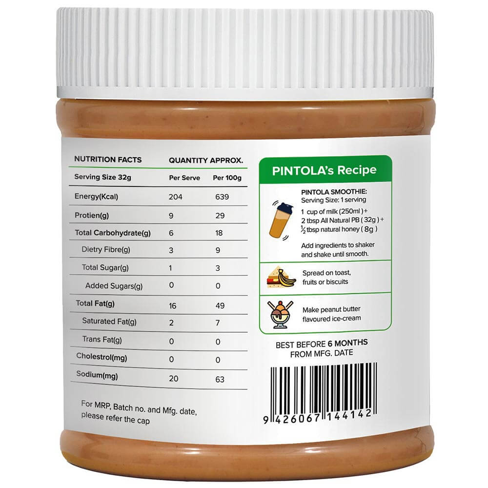 Pintola All Natural Peanut Butter, 0.350 kg Creamy at Best Price in