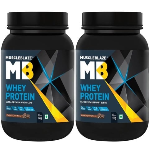 MuscleBlaze Whey Protein 2.2 lb Cookies and Cream - Pack of 2