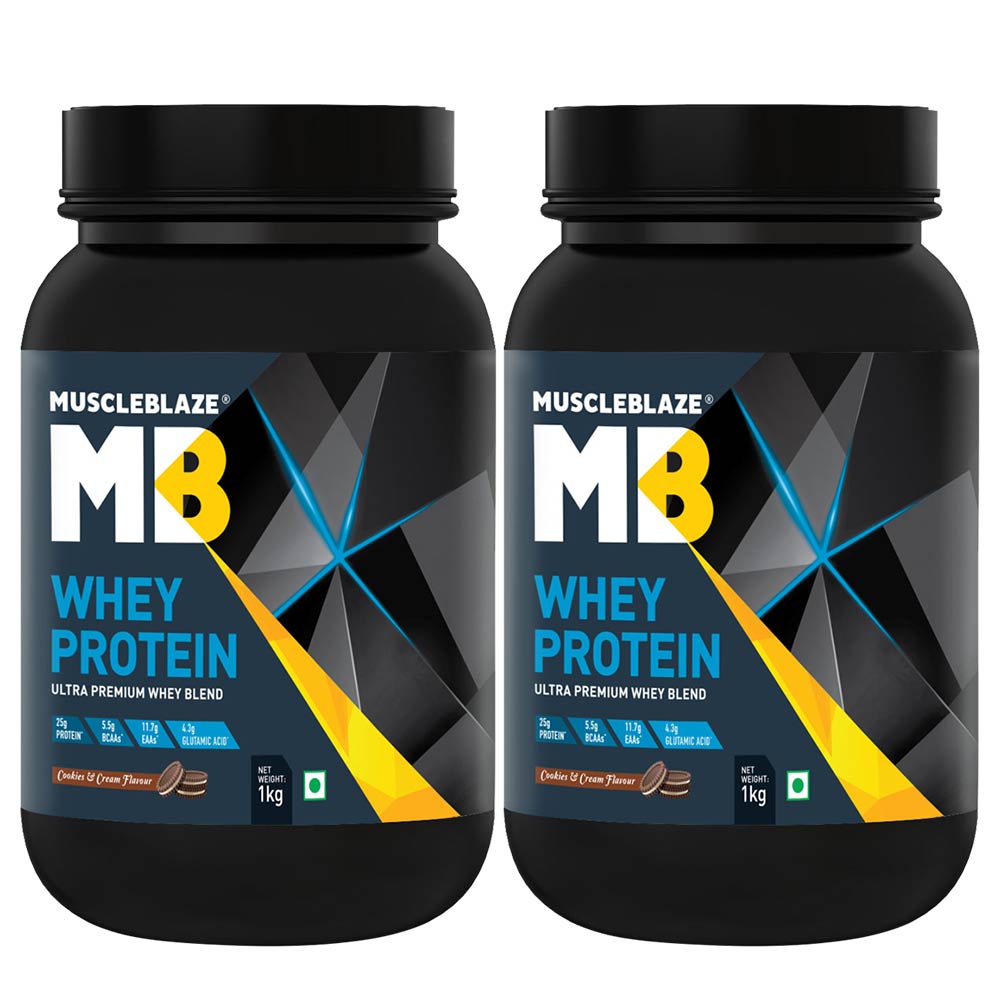 MuscleBlaze Whey Protein 2.2 lb Cookies and Cream - Pack of 2