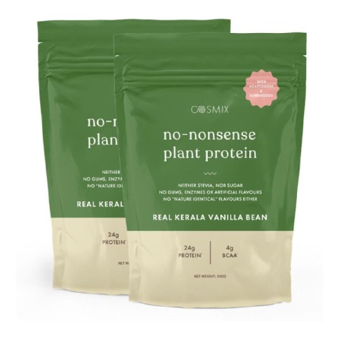 1 - Cosmix No-Nonsense Plant Protein,  1.1 lb  Real Kerala Vanilla Bean (Pack of 2) 