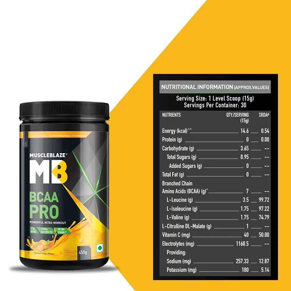 10 - MuscleBlaze BCAA Pro OP,  0.99 lb  30 Servings  Natural Orange 