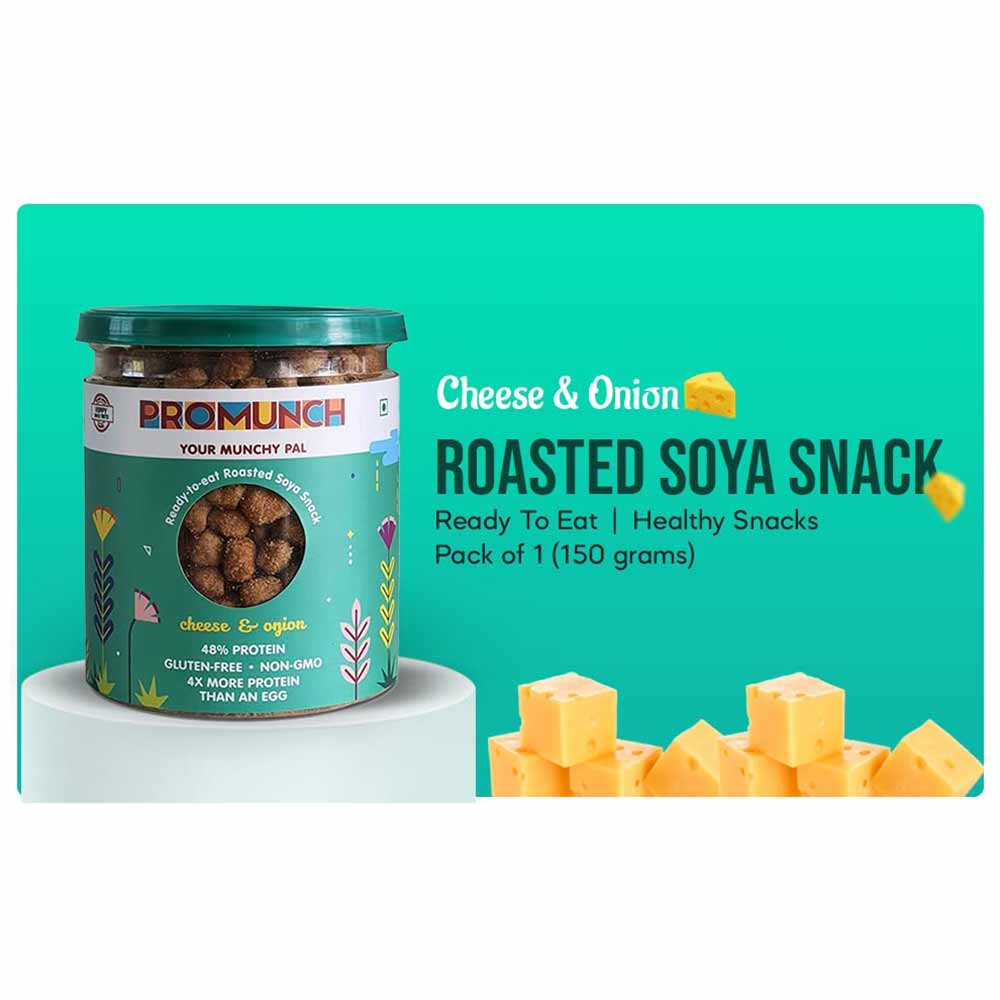 2 - Promunch Roasted Soya Snack,  Noodle Masala, Tangy Pudina Jain Snack, Cheese & Onion Combo  150 g 