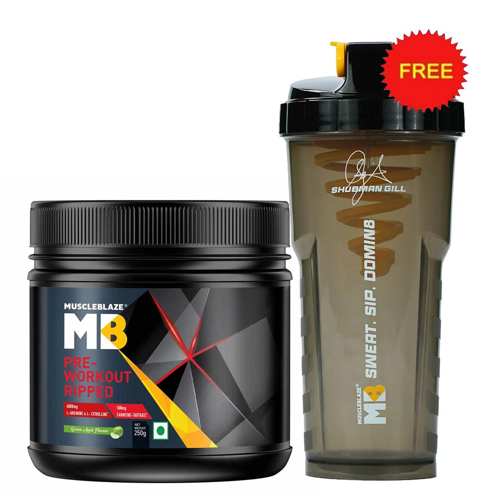 MuscleBlaze (MB) PreWorkout Ripped (Green Apple 0.55 lb/ 250g)