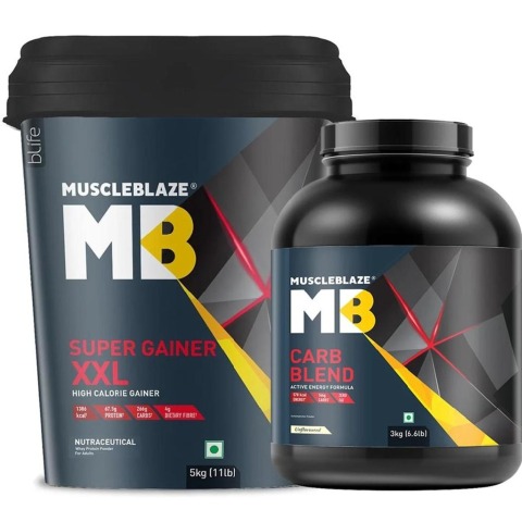 MuscleBlaze Carb Blend 6.6 lb Unflavoured & Super Gainer XXL Combo