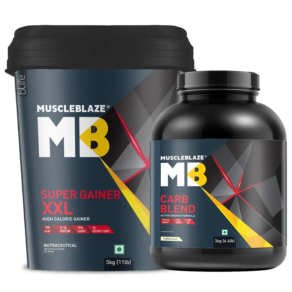 MuscleBlaze Carb Blend 6.6 lb Unflavoured & Super Gainer XXL Combo
