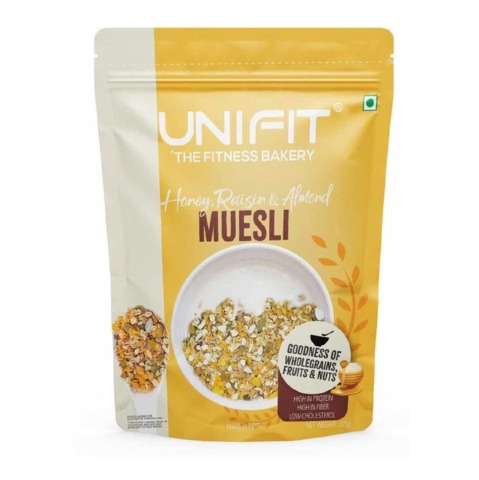 1 - UNIFIT Muesli,  375 g  Honey, Raisins & Almond 