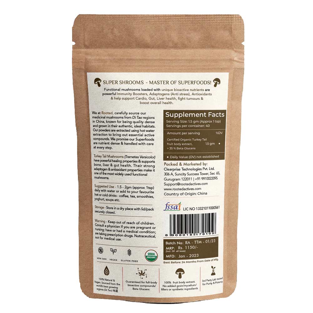 2 - Rooted Active Naturals Turkey Tail Organic Mushroom Extract,  60 g 