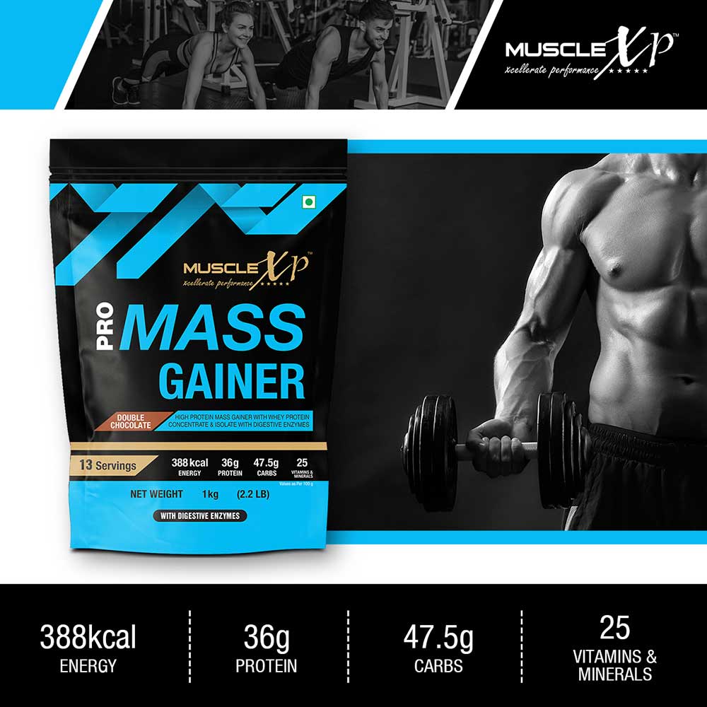 7 - MuscleXP Pro Mass Gainer with Whey Protein,  2.2 lb  Double Chocolate+Shaker 
