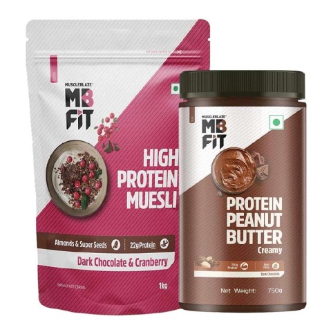 MuscleBlaze High Protein Muesli 1 kg & Peanut Butter 750g Combo