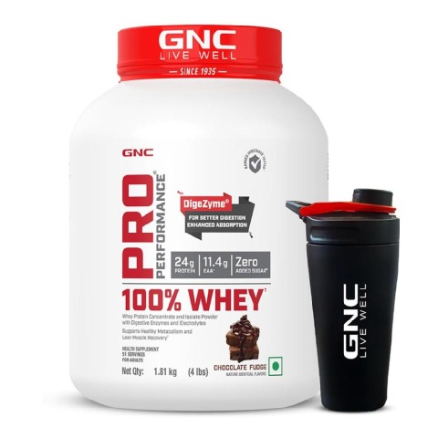 1 - GNC Pro Performance 100% Whey Protein & Steel Shaker 700 ml Combo,  4 lb  Chocolate Fudge 