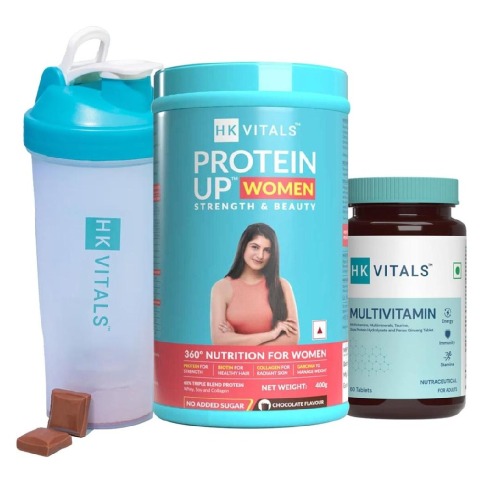 HealthKart HK Vitals Multivitamin, ProteinUp Women & Shaker