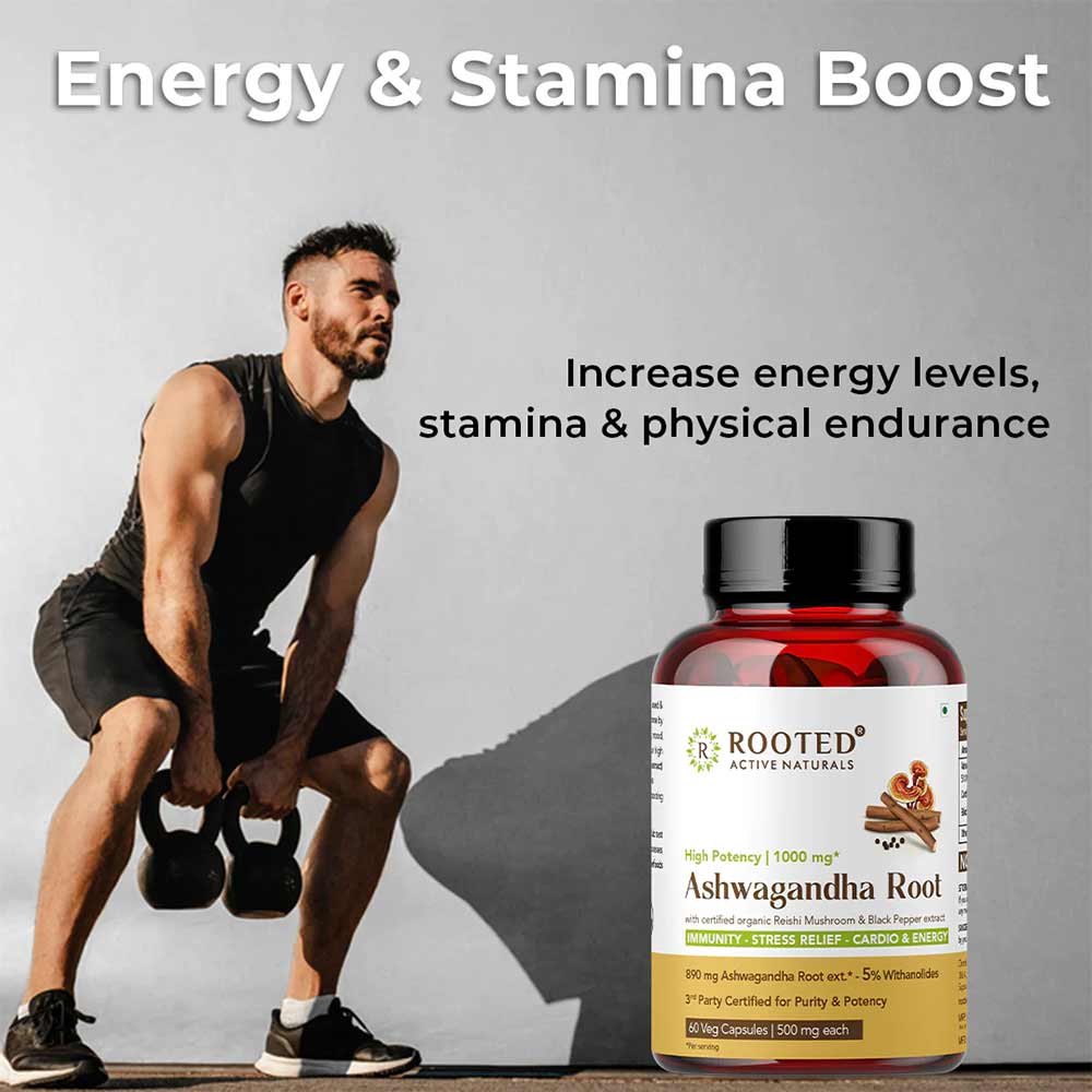 4 - Rooted Active Naturals Ashwagandha Root with with Reishi Mushroom Extract,  60 veggie capsule(s) 