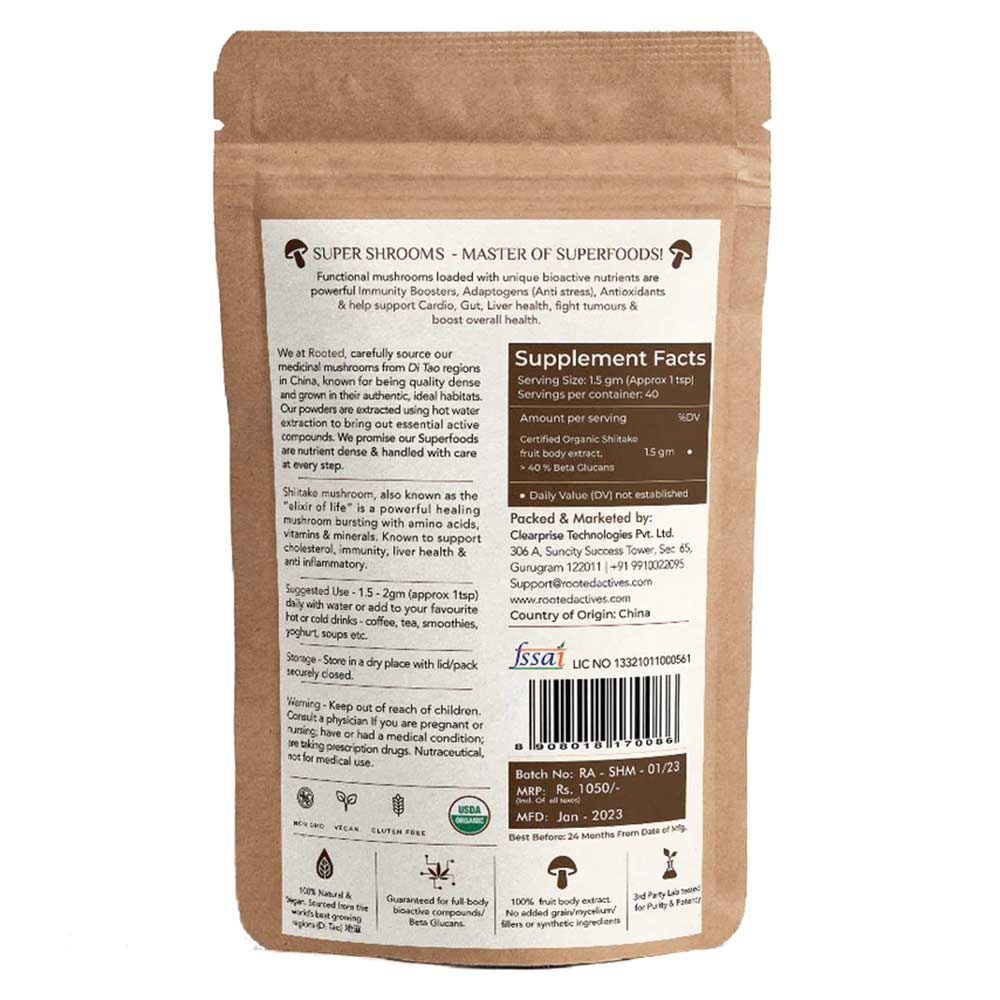 2 - Rooted Active Naturals Shiitake Organic Mushroom Extract,  120 g 