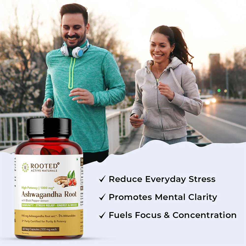 3 - Rooted Active Naturals Ashwagandha Root with Black Pepper Extract 500mg,  60 veggie capsule(s) 