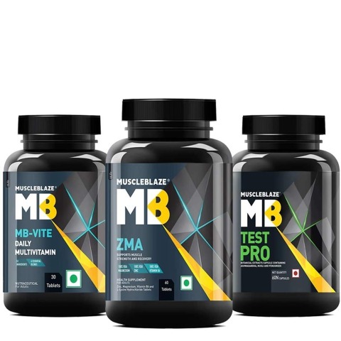 MuscleBlaze ZMA 60 tablets & MB-VITE Daily Multivitamin 30 tablets & Test Pro 60 capsules Combo