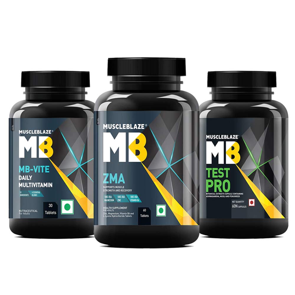 MuscleBlaze ZMA 60 tablets & MB-VITE Daily Multivitamin 30 tablets & Test Pro 60 capsules Combo