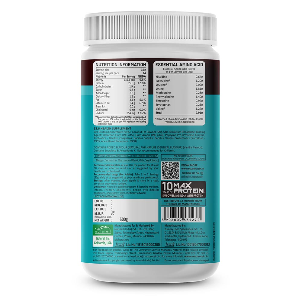 2 - RiteBite Max Protein Plant Protein,  1.1 lb  Creamy Vanilla 