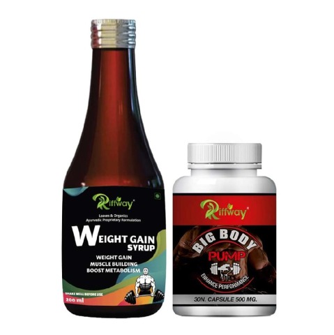 1 - Riffway Weight Gain Syrup 200 ml & Big Body Pump 30 capsules Combo,  2 Piece(s)/Pack  Unflavoured 