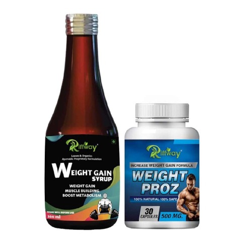 1 - Riffway Weight Gain Syrup 200 ml & Weight Proz 30 Capsules Combo,  2 Piece(s)/Pack  Unflavoured 