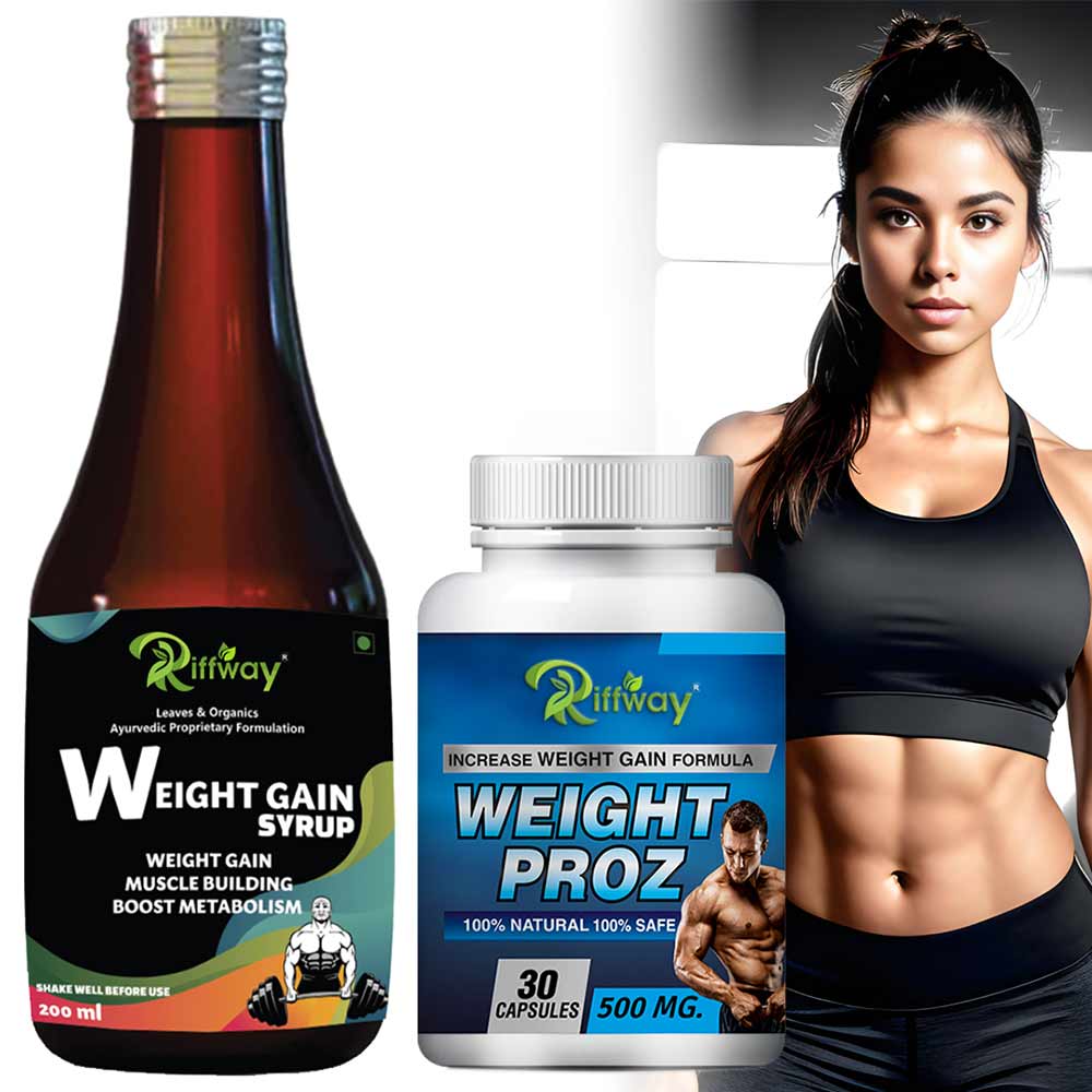 8 - Riffway Weight Gain Syrup 200 ml & Weight Proz 30 Capsules Combo,  2 Piece(s)/Pack  Unflavoured 