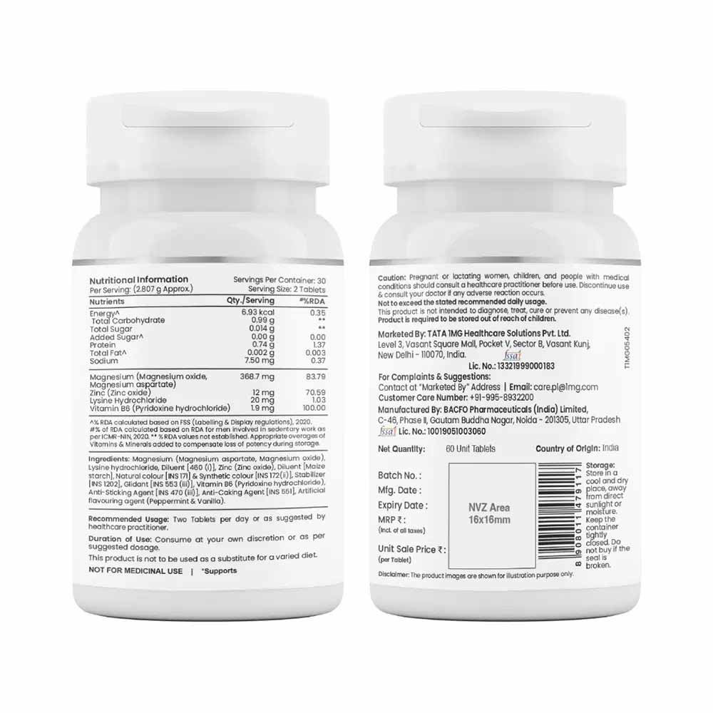 5 - Tata 1mg Chelated Magnesium+,  Peppermint & Vanilla  60 tablet(s) 