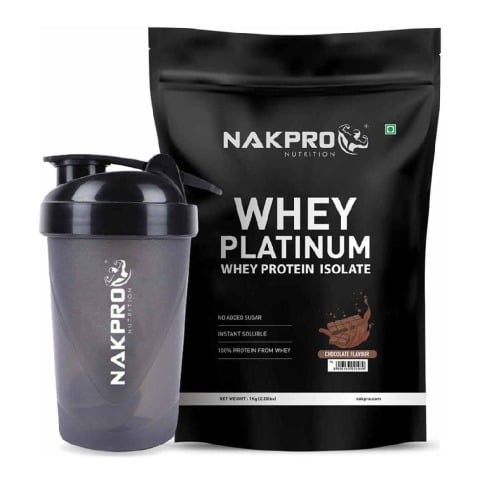 1 - Nakpro Whey Platinum Whey Protein Isolate,  2.2 lb  Chocolate with Shaker Bottle (500 ml) Black 