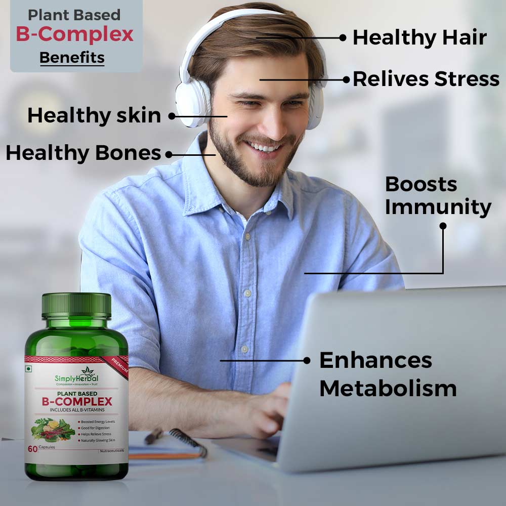 6 - Simply Herbal Plant Based B-Complex,  60 capsules  Unflavoured (Pack of 4) 