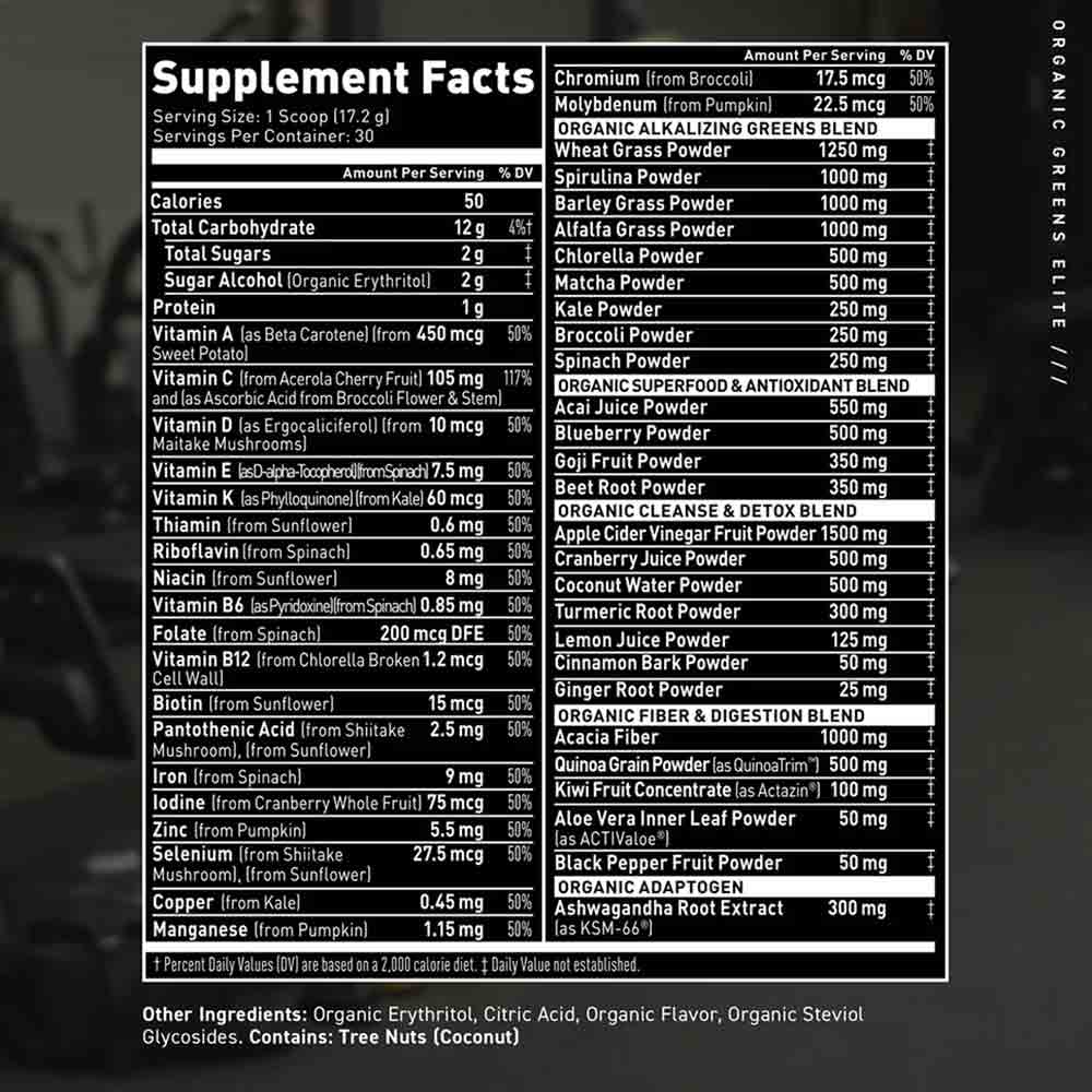 2 - Kaged Muscle Elite Series Organic Greens with Apple Cider Vinegar,  516 g 