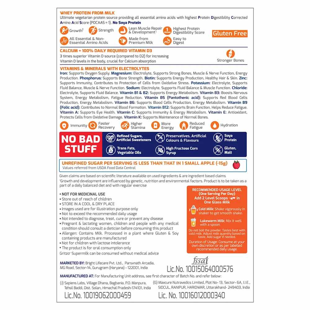 3 - Gritzo Super Milk Young Athletes Protein & Nutrition Drink 8-12y OP, 400 g Mango Delight