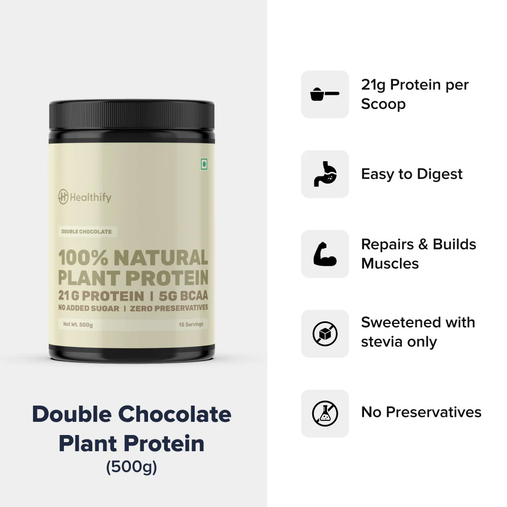 3 - HealthifyMe 100% Natural Vegan Plant Protein,  1.1 lb  Double Chocolate 