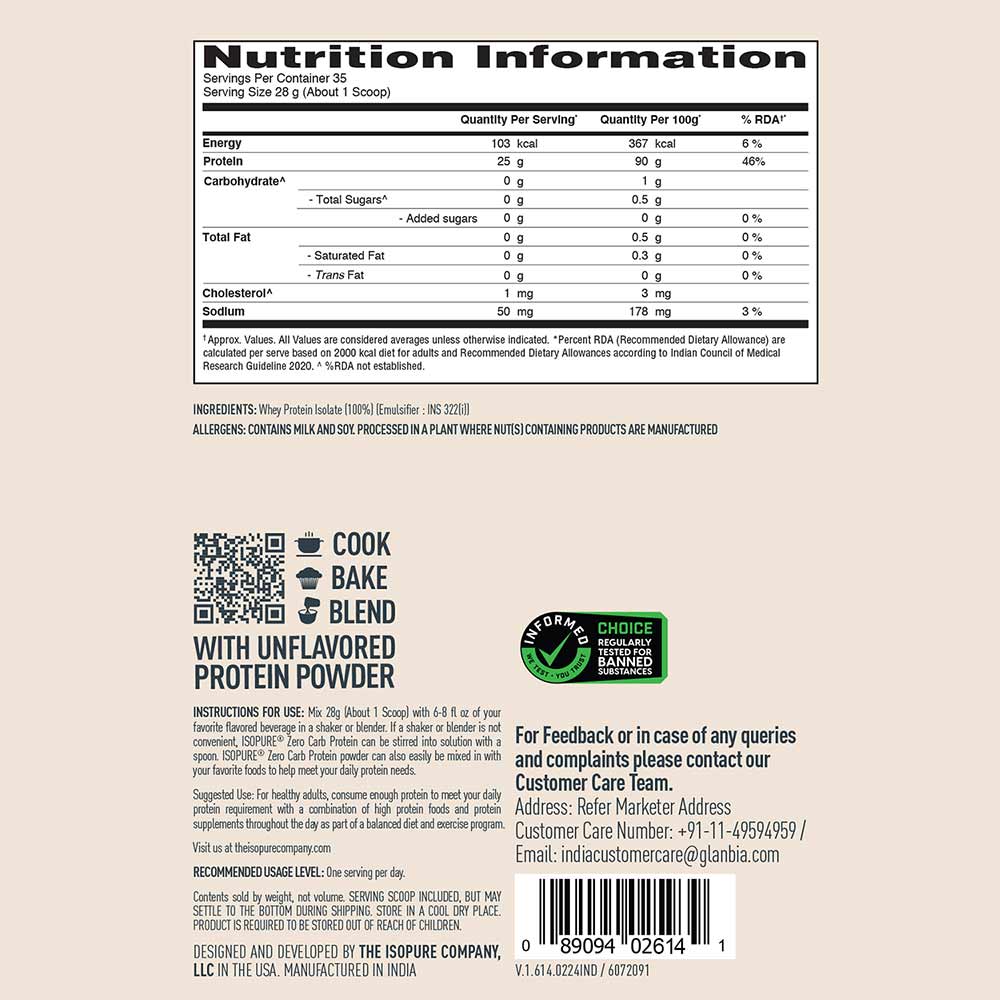 2 - Isopure Zero Carb Protein,  2.2 lb  Unflavoured 