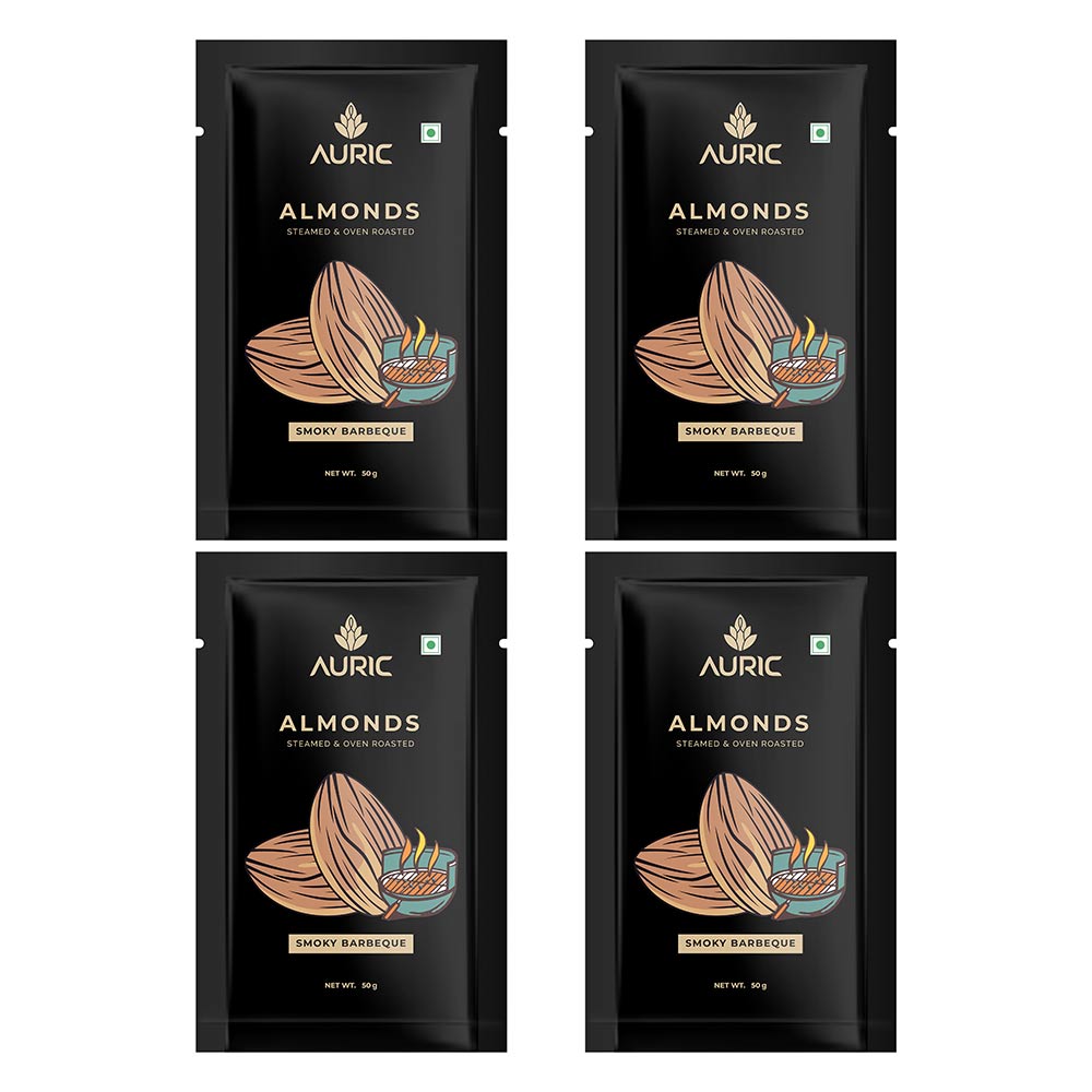 1 - Auric Steamed & Oven Roasted Almonds,  Smoky Barbeque (Pack of 4)  50 g 