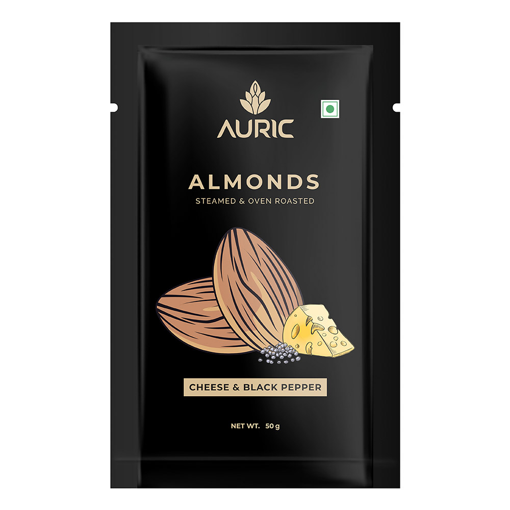 2 - Auric Steamed & Oven Roasted Almonds,  Cheese & Black Pepper (Pack of 4)  50 g 