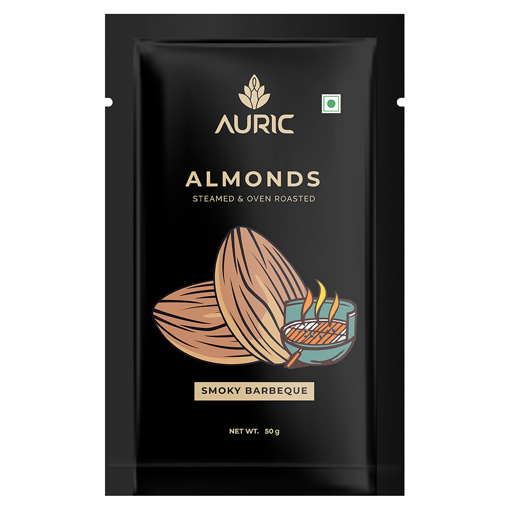 4 - Auric Steamed & Oven Roasted Almonds,  Smoky Barbeque (Pack of 4)  50 g 