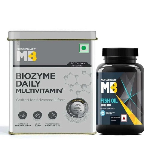 3 - MuscleBlaze Biozyme Daily Multivitamin OP,  90 tablet(s)  + Fish Oil (1000mg) 30 Capsules 