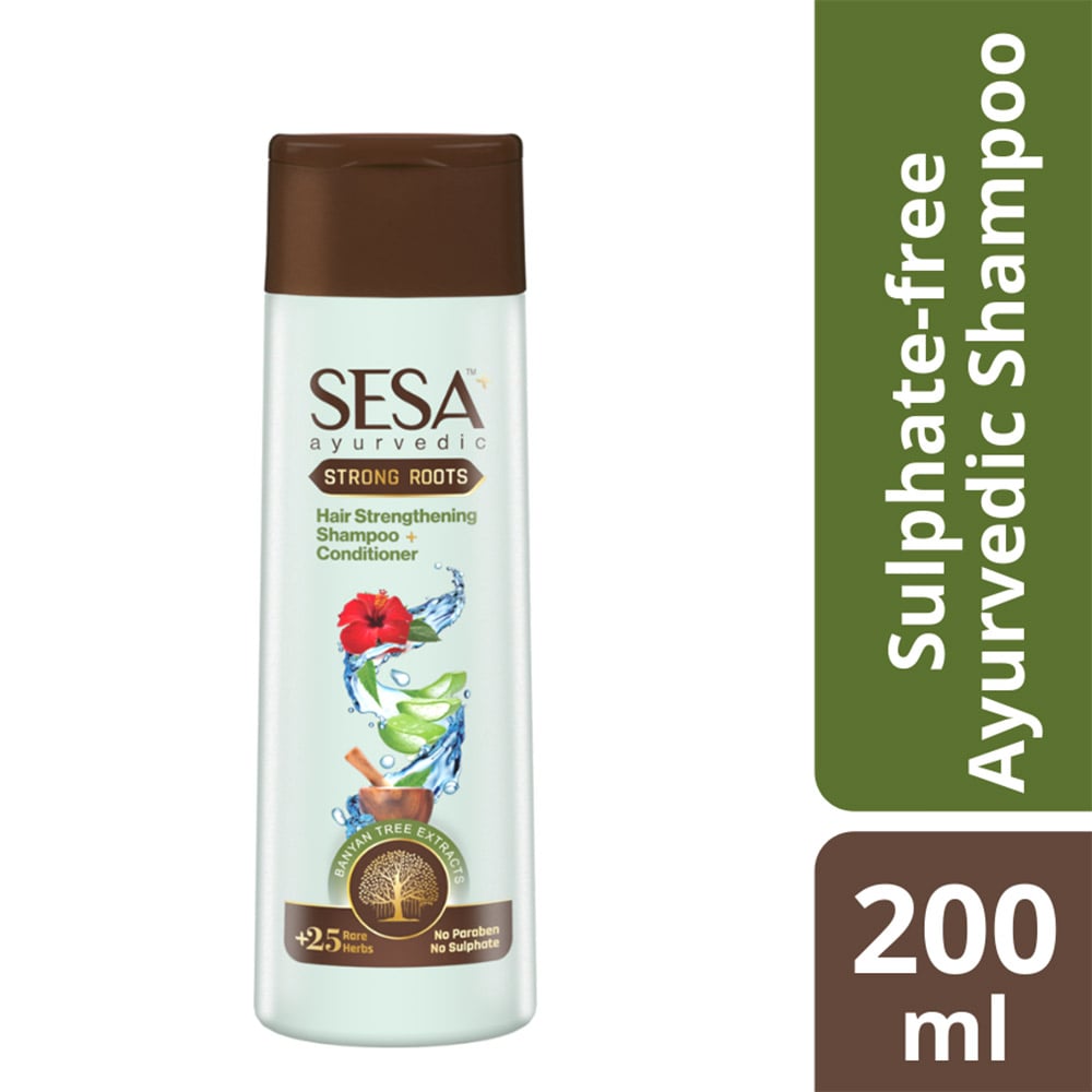 1 - Sesa Ayurvedic Strong Roots Hair Strengthening Shampoo+ Conditioner,  200 ml  Banyan Tree Extracts 