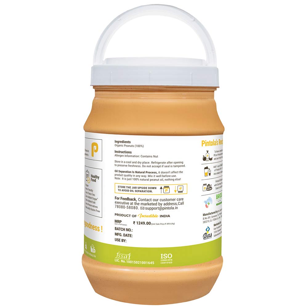 2 - Pintola Organic Peanut Butter,  2.5 kg  Creamy 