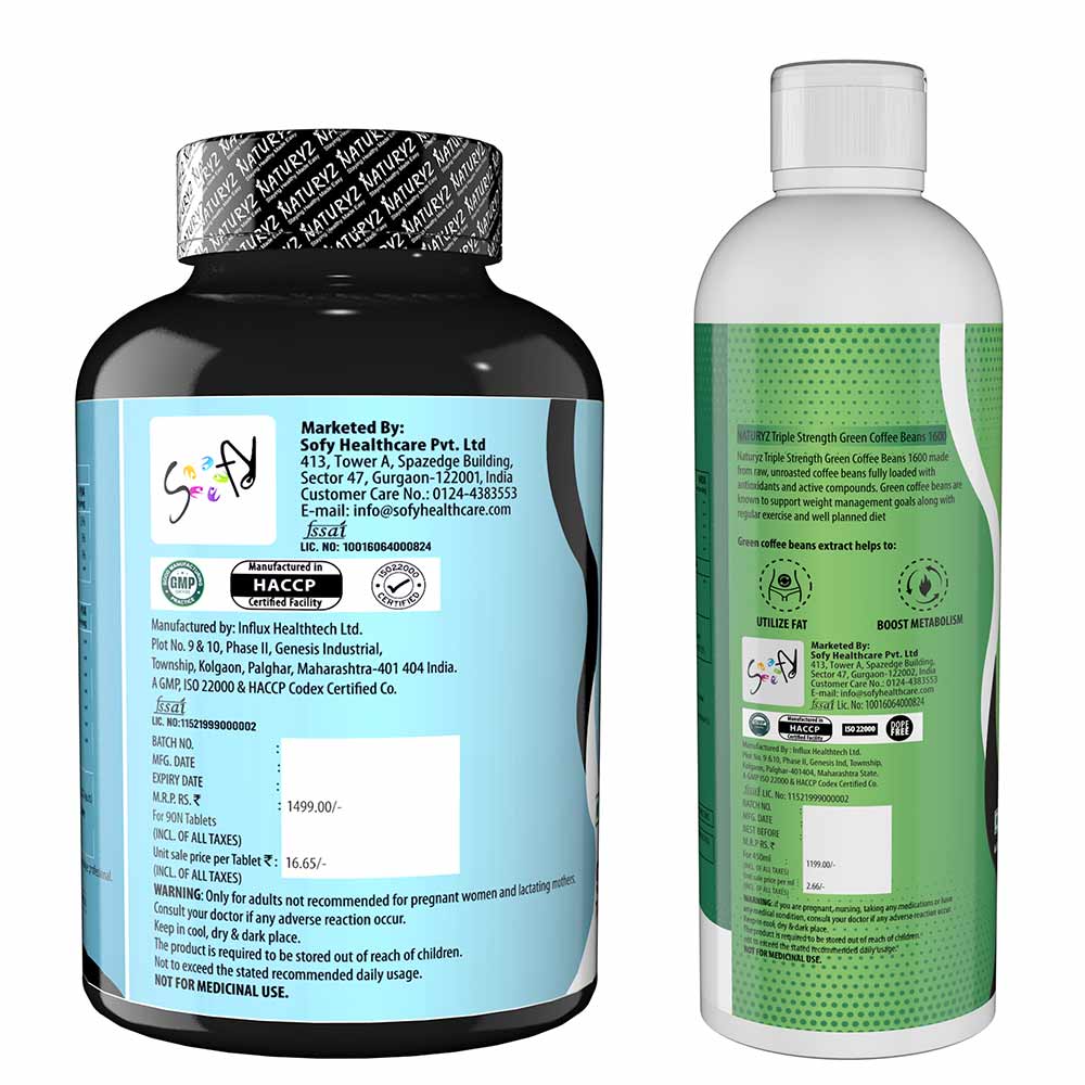 3 - Naturyz LEAN CUTZ Thermogenic Fat Burner 90 Tablets & Triple Strength Green Coffee Bean Extract Combo,  450 ml  Unflavoured & Orange 